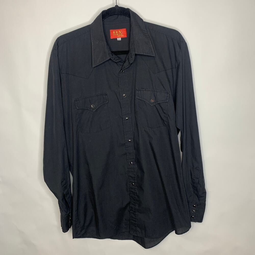Ely Plains Black Snap Front Western Shirt Sz 16 34-35